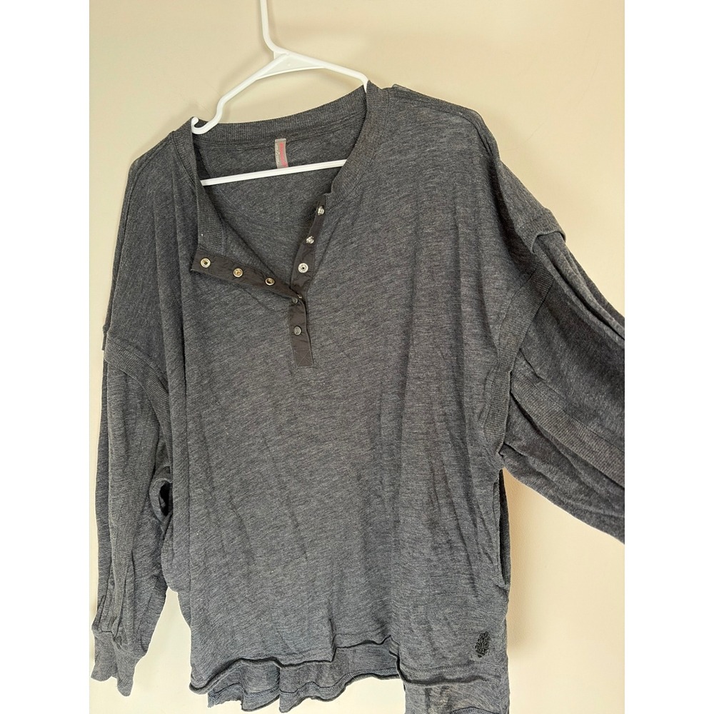 Free People Movement One Up Long Sleeve Henley Charcoal Gray XS Oversized